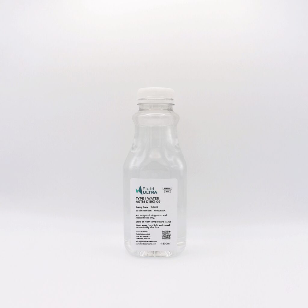 Type 1 Water - Fluid Science TYPE I Deionised Water - TYPE I Water - TYPE 1 Deionised Water - Ultra Pure Water - JPG - ASTM D1193-06 - 500ml