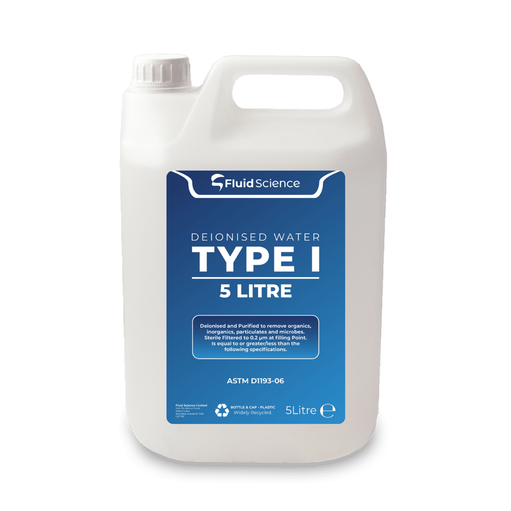 Fluid Science TYPE I Deionised Water - TYPE 1 Deionised Water - Ultra Pure Water - PNG