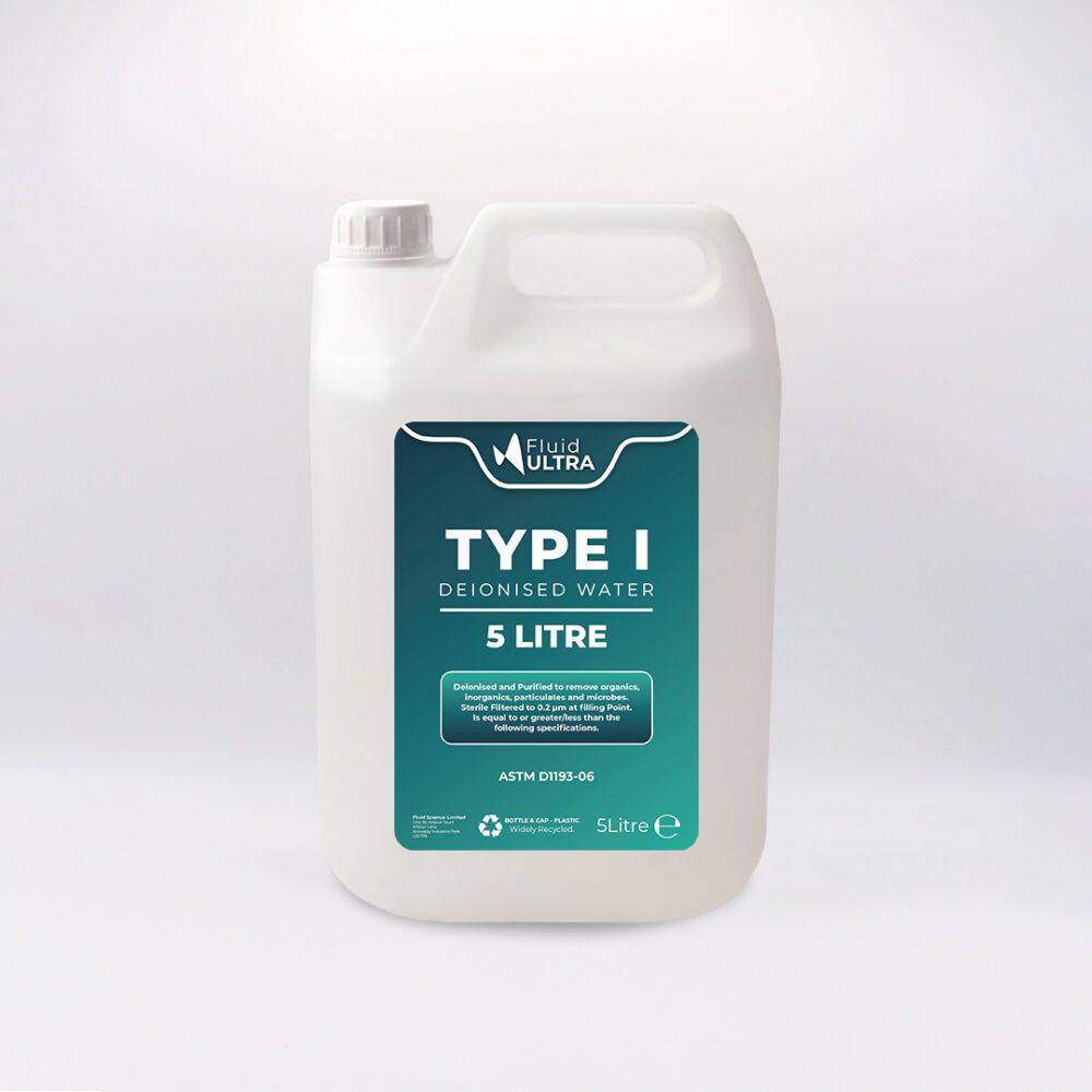 Type 1 Water - Fluid Science TYPE I Deionised Water - TYPE I Water - TYPE 1 Deionised Water - Ultra Pure Water - JPG - ASTM D1193-06 - 5L