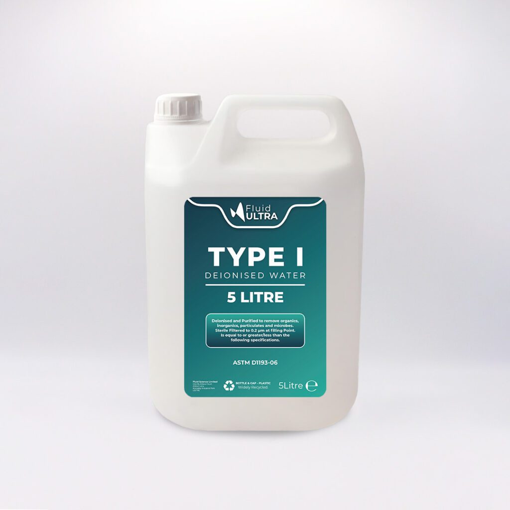 Type 1 Water - Fluid Science TYPE I Deionised Water - TYPE I Water - TYPE 1 Deionised Water - Ultra Pure Water - JPG - ASTM D1193-06 - 5L